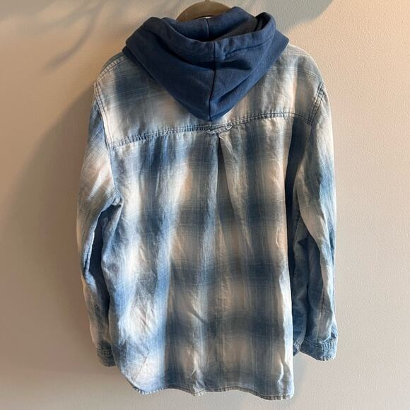 American Eagle Blue Cozy Cabin Flannel Hoodie Size M - Picture 6 of 8